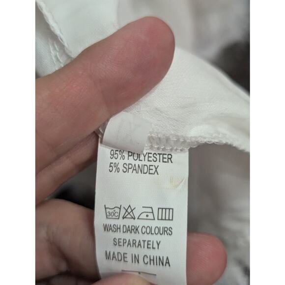 White gauzy eyelash fringe collared buttoned dress w/3/4 length sleeves XL - Picture 3 of 9